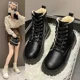 thumbnail image 4 of Botas de nieve gruesas de felpa para mujer, nuevas y cálidas botas de nieve de piel sintética para mujer, zapatos planos de algodón con cordones negros para invierno, 4 of 5
