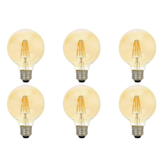 (6 bulbs) Sylvania 40069 LED Vintage G40 Globe, Amber Glow, 60 watt replacement using only 6.5 watts, 650 lumens, Dimmable