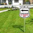 thumbnail image 5 of Please Deliver All Packages Here Left (5 Pack) 12 inch X 12 inch Shield Shaped Rust-Free Aluminum Metal Signs with Aluminum Mounting Stakes Weather Resistant Made in the USA, 5 of 8