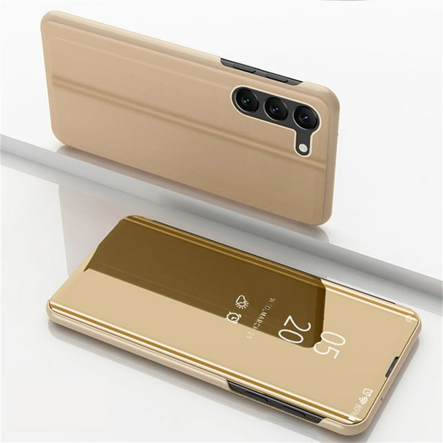 Mirror Vertical Protective Case for Samsung Galaxy S23 Plus Full Body Protection Curved Streamer Plating Fashion Kickstand Shockproof Scratch-Resistant Case for Samsung S23+,Skyblue