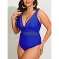 thumbnail image 3 of CUPSHE Women Plus Size One Piece Swimsuit V Neck Mesh Sheer Tummy Control Bathing Suit with Adjustable Wide Straps, Size 00X-3X, 3 of 5