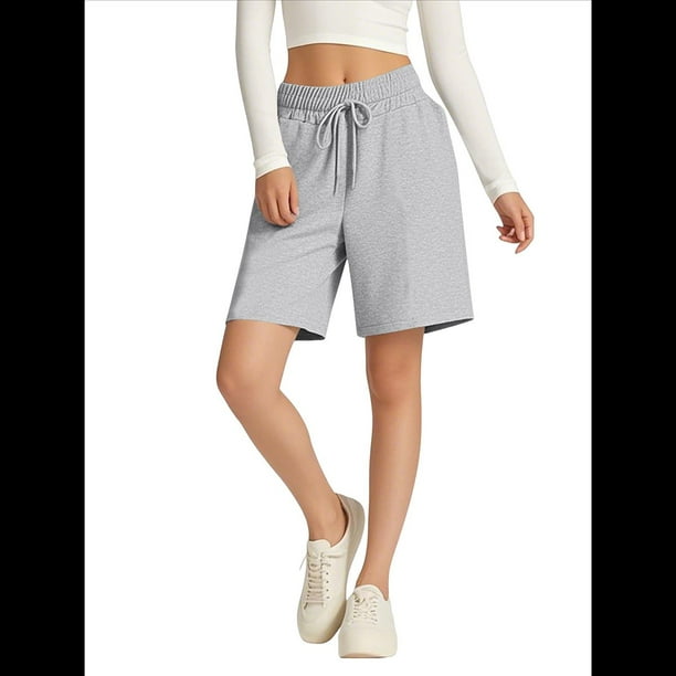 Pantalones Cortos Holgados con Bolsillos para Mujer, Hasta la Rodilla, para Yoga, Caminar, Hacer Ejercicio, Informales Gris XXL