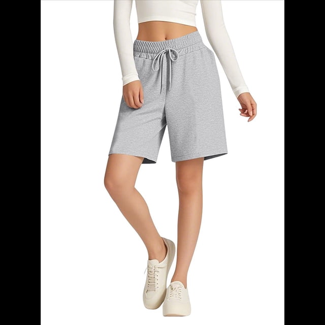 Pantalones Cortos Holgados con Bolsillos para Mujer, Hasta la Rodilla, para Yoga, Caminar, Hacer Ejercicio, Informales Gris XXL