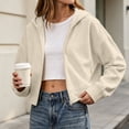 thumbnail image 2 of Women Cropped Zip Up Hooded Jacket, Solid Color Long Sleeve Drop Shoulder Casual Outerwear Layering Coat S‑XXL Beige L(L), 2 of 9