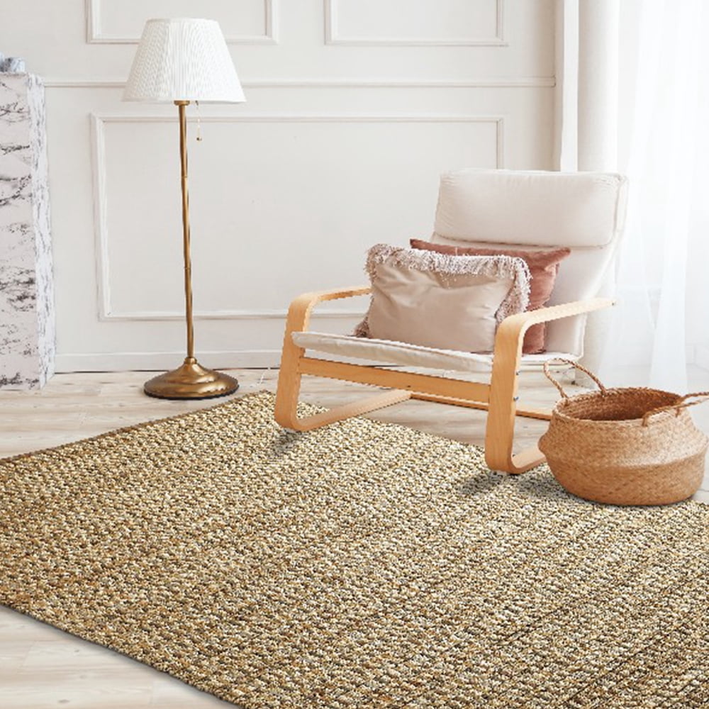 LR Home Ollie 9' x 12' Brown/Beige Checkered Stripe Braided Jute Indoor Area Rug
