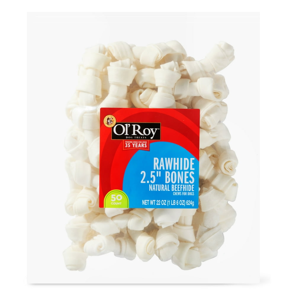 Ol' Roy Natural Beefhide Rawhide Bones Dog Chews, 2.5", 50 Pack