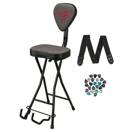 Fender 351 Studio Seat/Guitar Stand Combination Bundle with Guitar Strap and Austin Bazaar Exclusive 24-Pack Picks