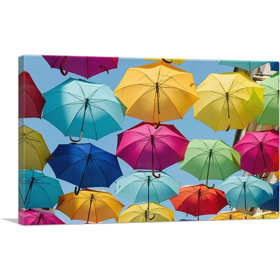 ARTCANVAS Colorful Umbrellas Sky Home decor Canvas Art Print - Size: 60" x 40" (1.50" Deep) (3-Piece)