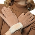 thumbnail image 3 of Women Suede Faux Fur Fleece Lined Soft Gloves Touch Screen Winter Thermal Cuff Mitten, 3 of 3