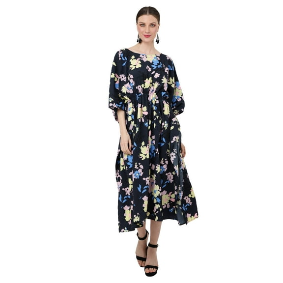 MISS LAVISH LONDON Beach Dress Swim Cover Up Elasticated Waist and Boat Neckline Kaftan Dresses for Women - 167-Charcoal Grey, XX-Large