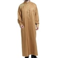 thumbnail image 2 of safuny Men's Muslim Islamic Ramadan Jubbah with Pocket Fashion Trendy Pullover Solid Spring Long Sleeve Fall Tees V Neck Button Saudi Arab Long Kaftan Robe Holiday Brown, 2 of 4