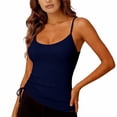 thumbnail image 5 of Aoiroe Women's Padded Square Neck Tank Tops Summer Double Layer Basic Sleeveless Tank Shirts Built in Bra Dark blue XL, 5 of 9