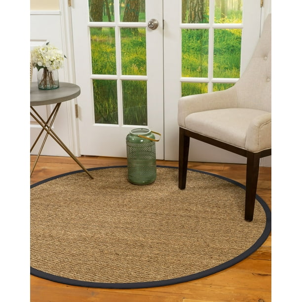 Natural Area Rugs Beach Custom Seagrass Rug, 10', Round Midnight Blue