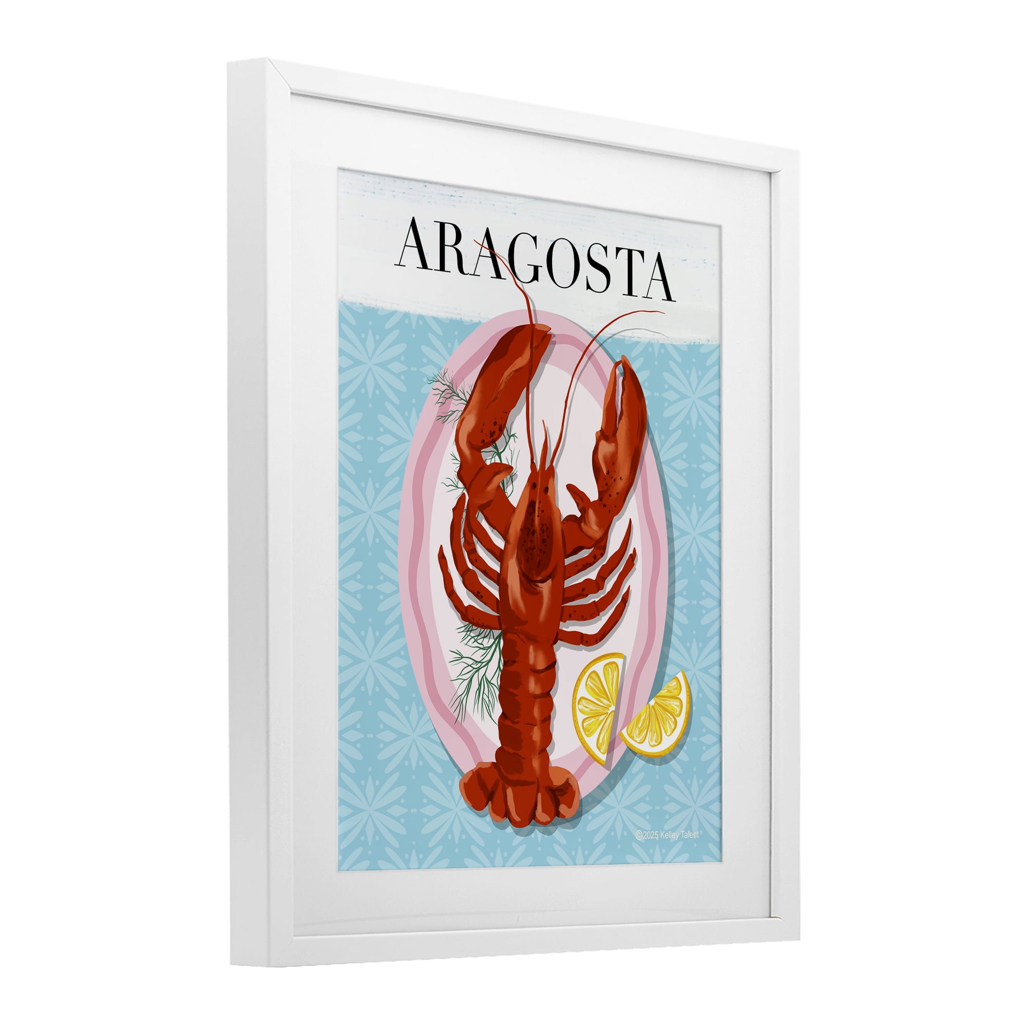 Stupell Industries Aragosta Lobster Dish White Framed Print Under Glass, design by Kelley Talent