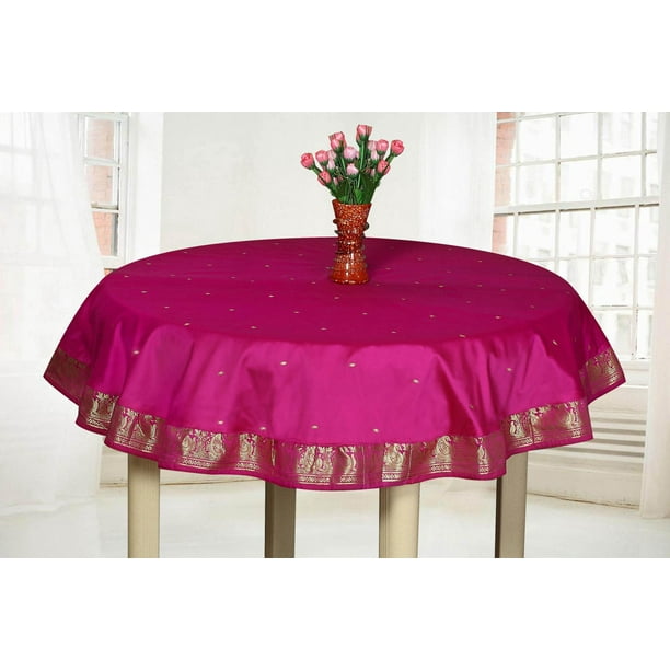 Violet Red Handmade Sari Oblong Tablecloth India 80 Round Com Handmade Sari Oblong Tablecloth India, 80 Round Tablecloth