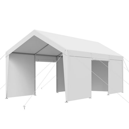 10'x20' Heavy Duty Carport Canopy – Outdoor Car Shelter with Sidewalls, White UV-Protected Polyethylene Cover – Weatherproof for Vehicles, RV, Boat Storage