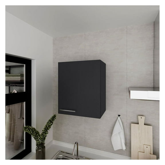 Wall Cabinet Dennard, Black Kitchen Storage - Modern Wall Mounted Cabinet with Shelves