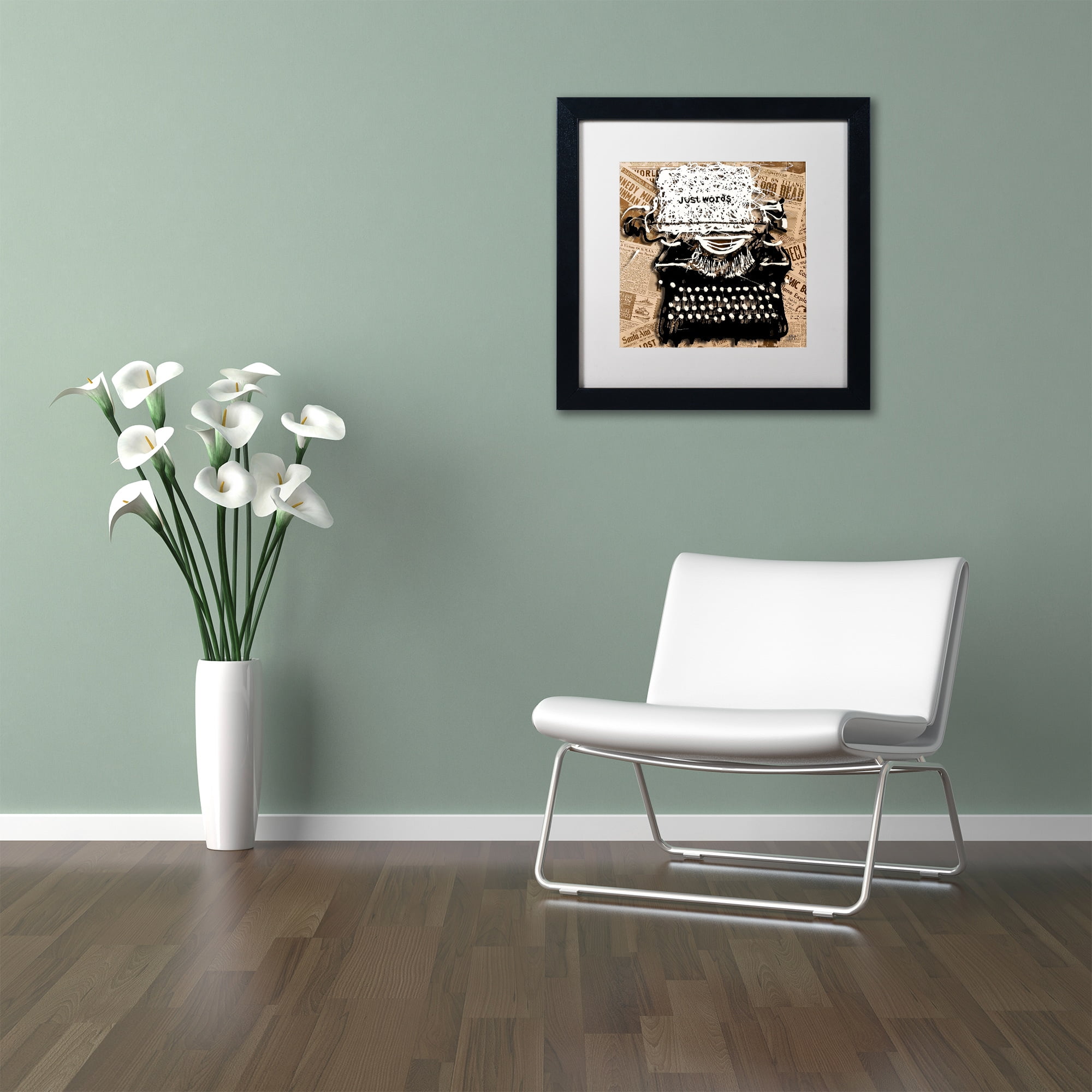 Trademark Fine Art "Just Words 1" Canvas Art by Roderick Stevens, White Matte, Black Frame