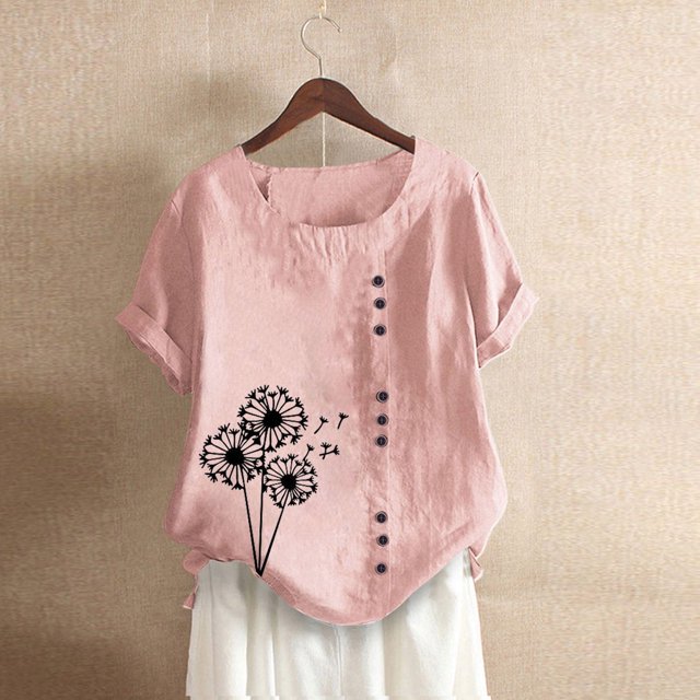 Babysbule Hauts pour Femmes en Liquidation Mode Été Ample Imprimé Col Rond T-Shirt Manches Courtes Blouse Décontractée