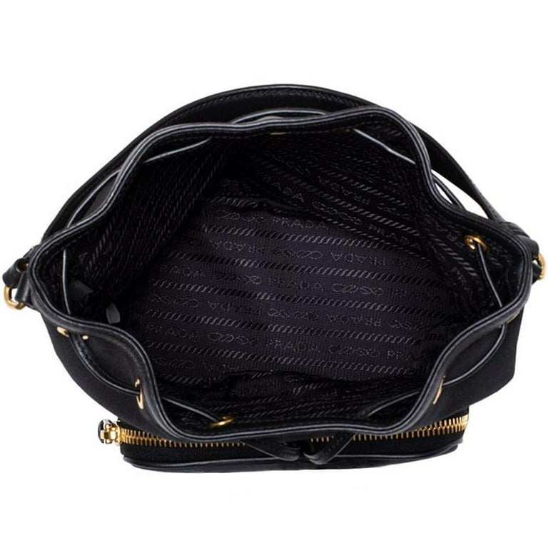 New Prada Black Canvas Jacquard Logo Convertible Small Bucket Bag 1BH038 