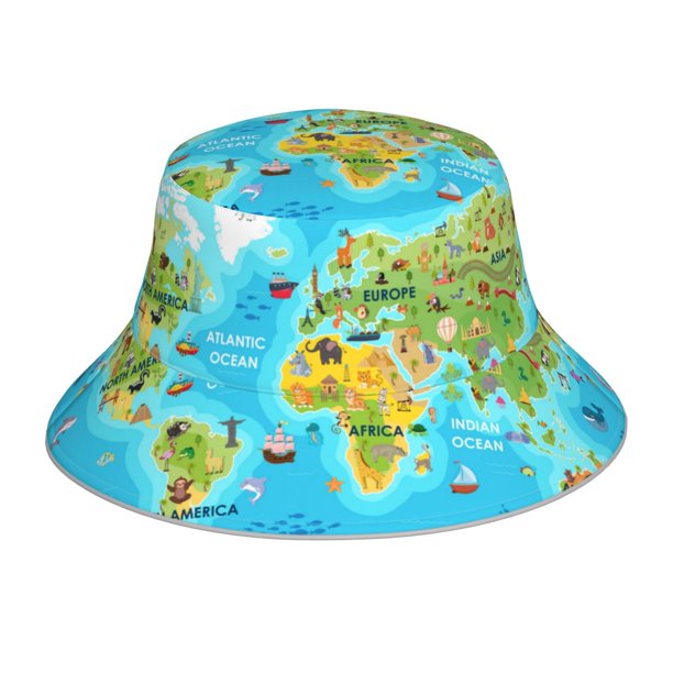 Balery World Map With Animals Landmarks Sombreros para el sol para hombre y mujer, sombrero de pescador con UPF 50+