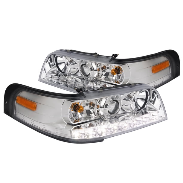 For Ford Crown Victoria 1998-2011 LED Projector Headlights, Crystal Chrome Housing + Clear Lens, Includes Bulbs