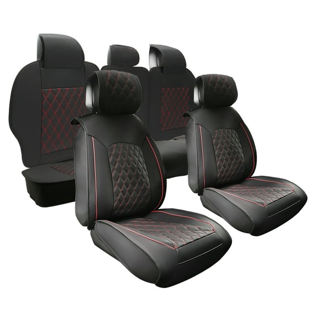 Unique Bargains Car Front Rear Seat Covers Seat Protectors Pad for Chevrolet Silverado 1500 Black Red 5 Pcs Front Rear