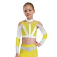 thumbnail image 1 of YiZYiF Girls Acrobatics Dance Tops Long Sleeve Rhinestone Shiny Color Block Cross Back Cutout for Gymnastics Sport Wear Fluorescent Yellow 6, 1 of 5