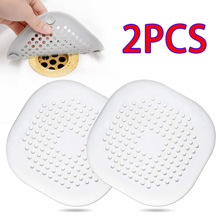 Hair Drain Catcher,Raised Square Shower Drain Covers with Suction Cup for  Pop-up Stopper 2 Pack (White)