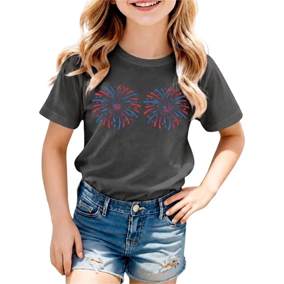 Lullu Toddler Girls T Shirts Short Sleeve Top Letter Graphic T-Shirt Kids Casual Tee, Grey