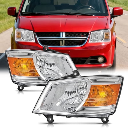 Nilight Headlight Assembly for 2008 2009 2010 Dodge Grand Caravan Replacement Headlamp Chrome Housing Amber Reflector Driver and Passenger Side