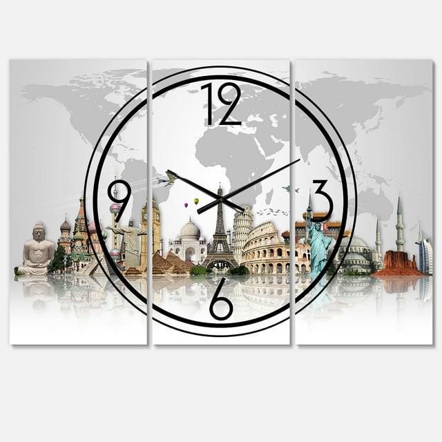 DesignArt Famous Monuments Across World Large Wall Clock