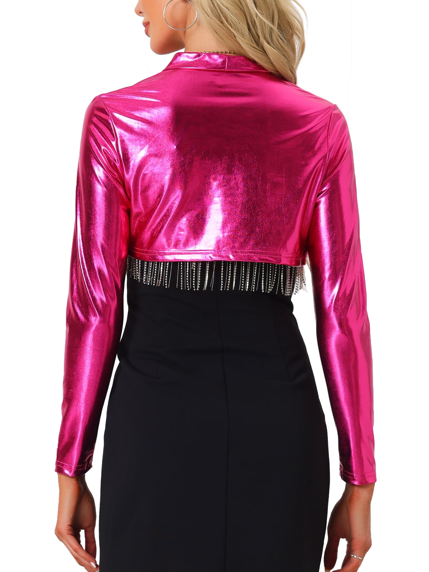 INSPIRE CHIC Cropped Bolero for Women's Holographic Party Shimmering Shiny Lightweight Metallic Cardigan