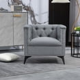 thumbnail image 3 of Mid Century Linen Fabric Accent Barrel Chair with Tufted Back and Arm, Upholstered Single Sofa Chair with Metal Frame and Legs, Square Lounge Club Armchair Reading Chair with Nailhead Trim, Grey, 3 of 9