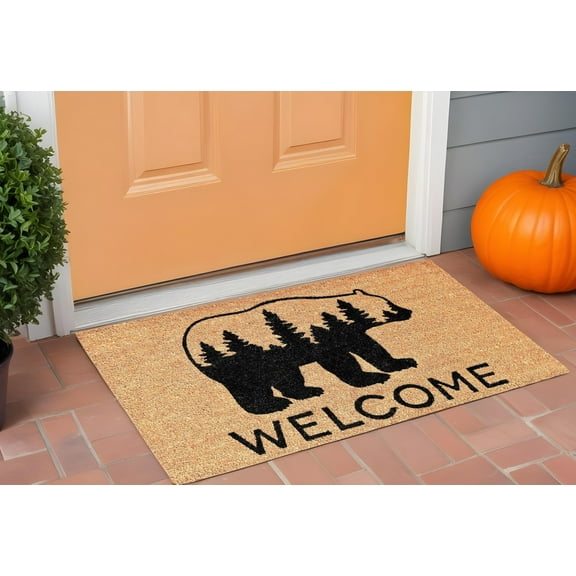 HomeRoots 555245 24 x 36 in. Natural & Black Coir Bear Welcome Outdoor Door Mat