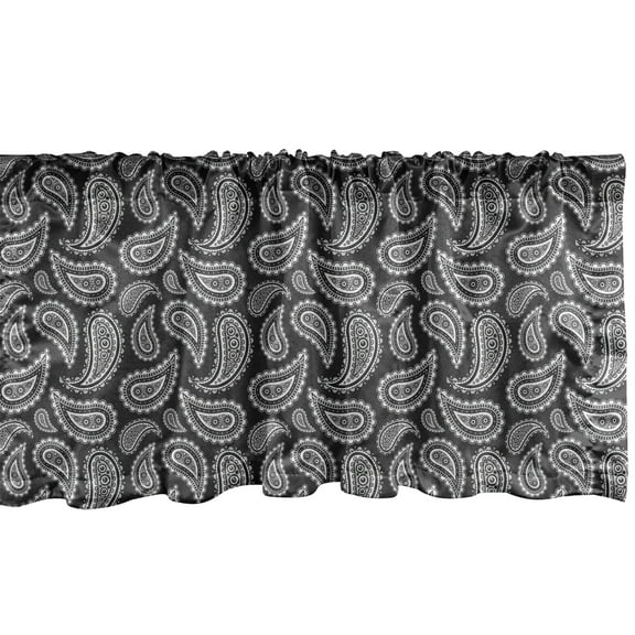 Ambesonne Ethnic Window Valance, Eastern Oriental Paisley, 54" X 12", Charcoal Grey White