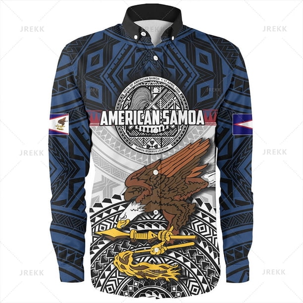 Camisas de manga larga con estampado 3D del emblema de Samoa polinesia vintage de tamaño pequeño para hombre, blusas con solapa gráfica con patrones nacionales de Samoa