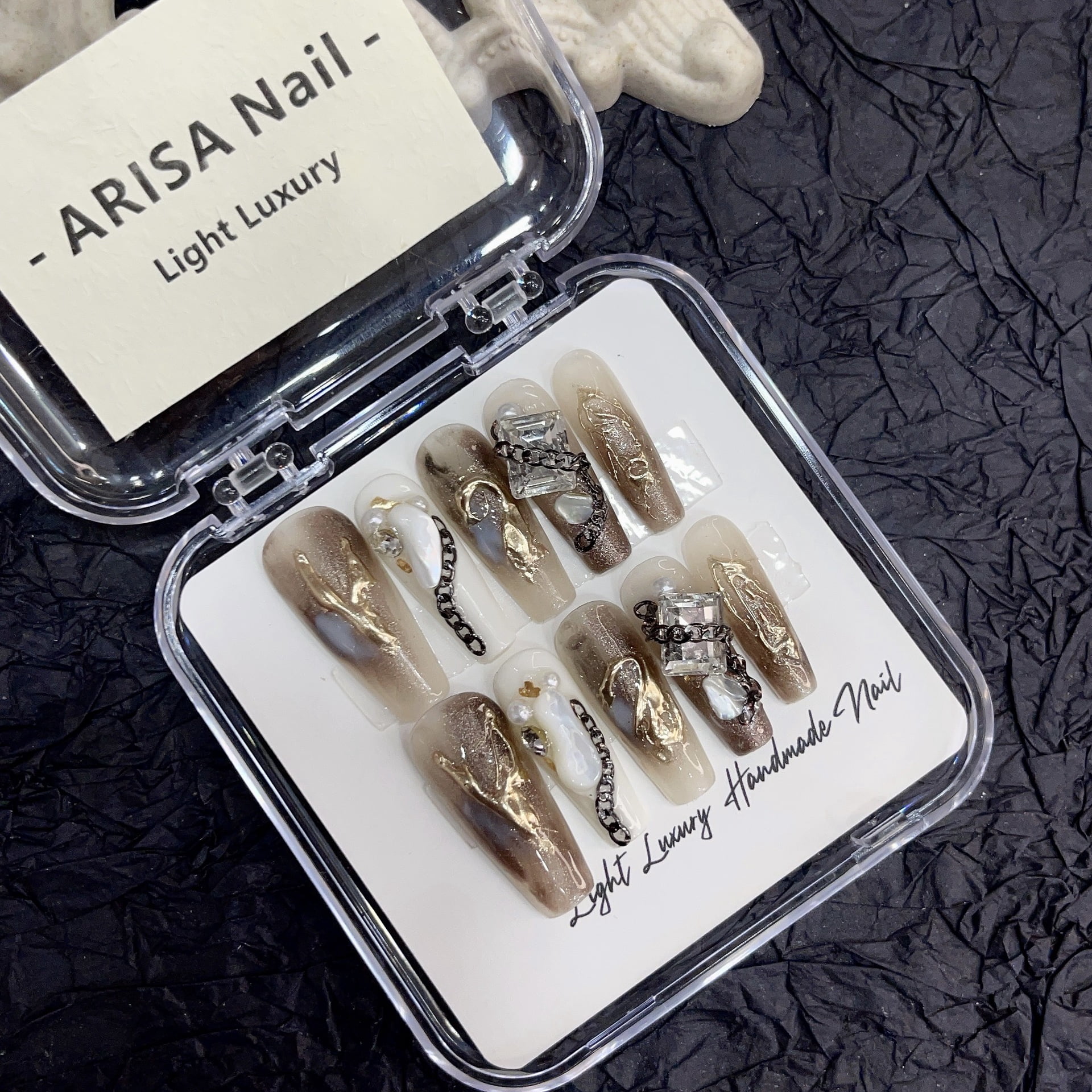 [Original real shot] Heavy industry smudging INS mourning wind lengthening hand-worn nail pieces light luxury pure handmade high-quality armor