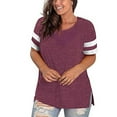 thumbnail image 3 of LANREMON Summer Causal Cute Plus Size Tops for Women Crew Neck Striped Short Sleeve Oversized T Shirts Tunics Blouses Wine Red 20 Plus, 3 of 5
