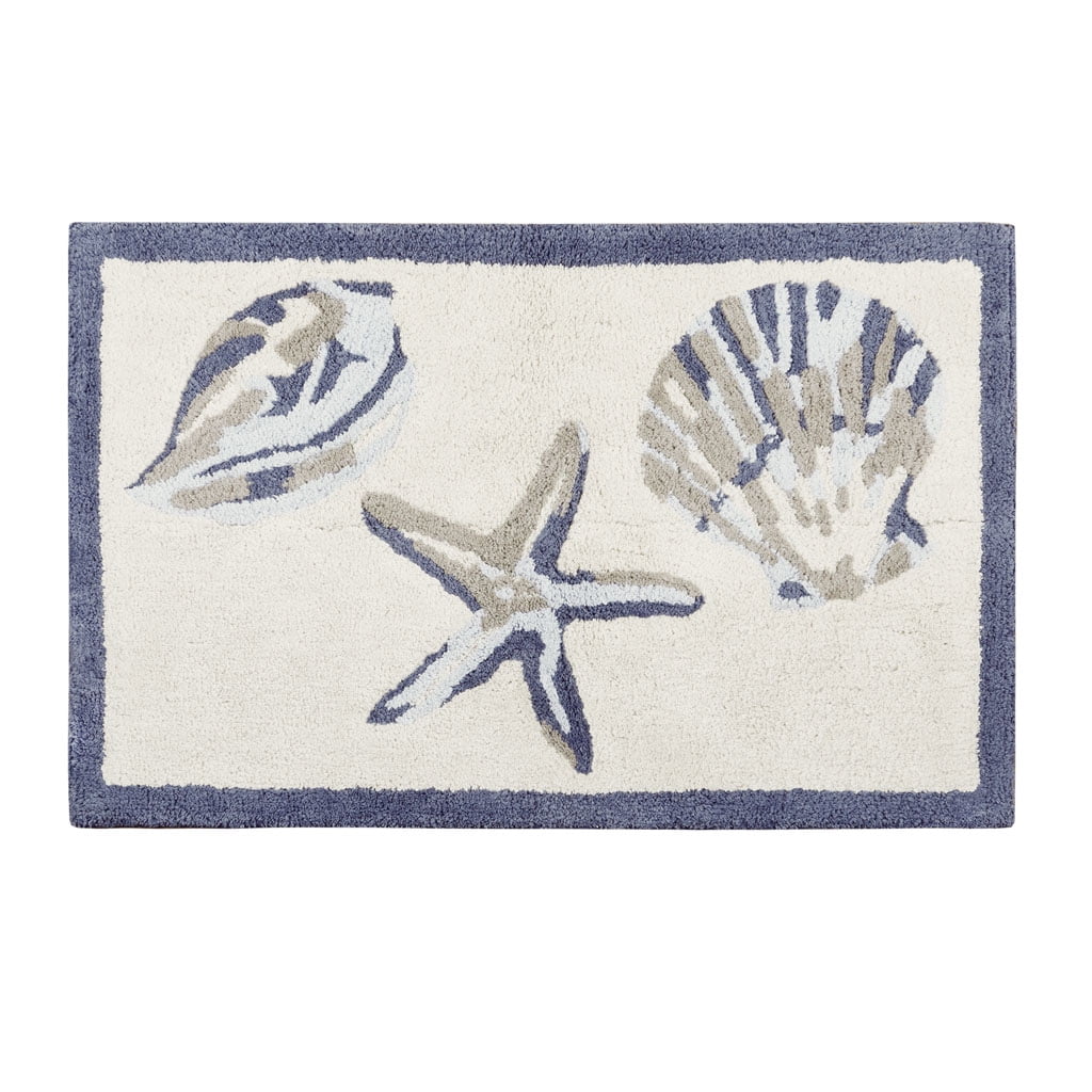 MAYEERTY Reversible Medium Pile Tufted Bathroom Rug，Blue, 21"W x 34"L