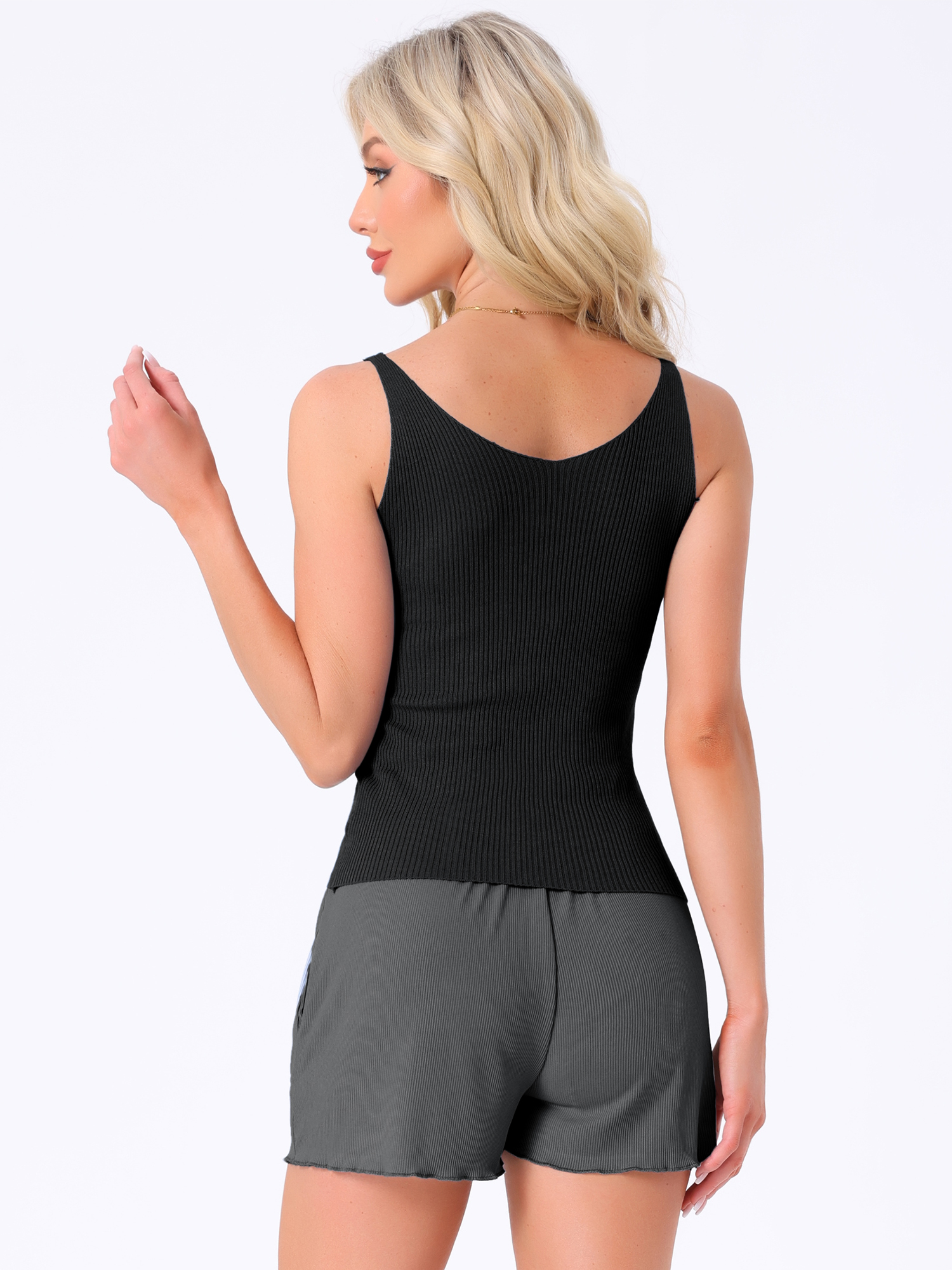 DARING DIVA Loungewear Sleeveless V Neck Cami Solid Casual Tops S Black