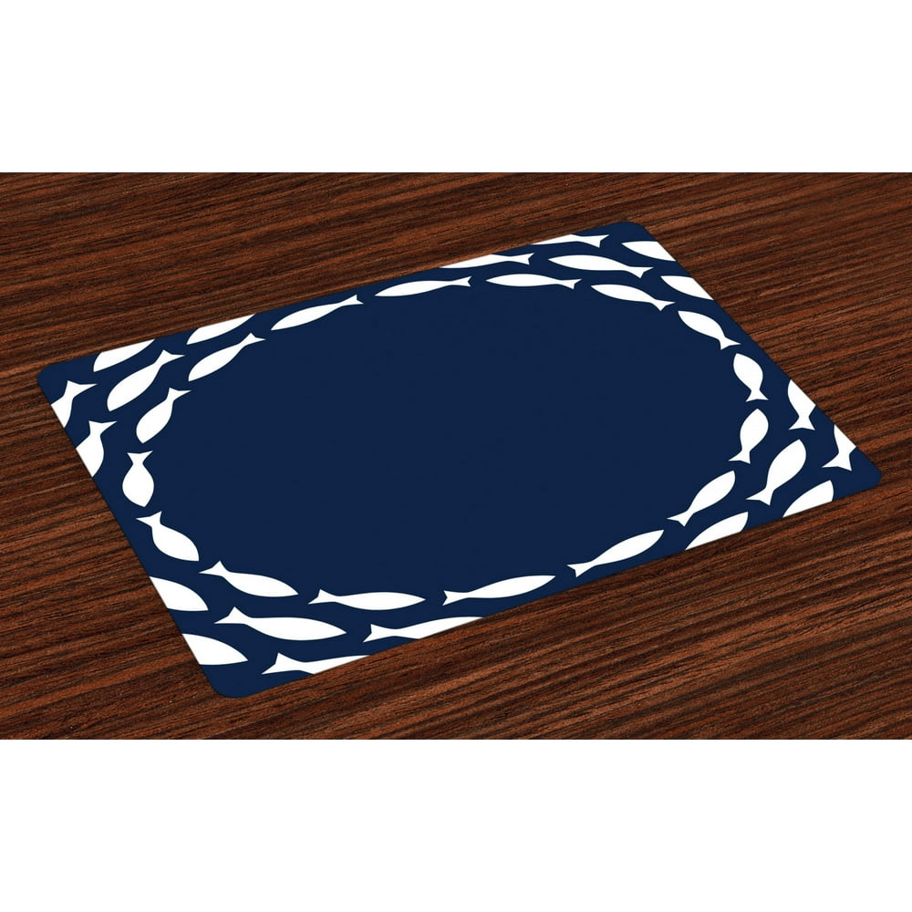 Navy Blue Placemats Set of 4 Ocean Aqua Navy Themed School of Cute Fish