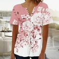 thumbnail image 2 of HAPIMO Women's Casual Workout Pleated Shirts Loose Tops Dressy Tunic Floral Graphic Pullovers Summer Short Sleeve Tees V Neck Button Blouses Trendy Relaxed Clearance Pink XXL, 2 of 4