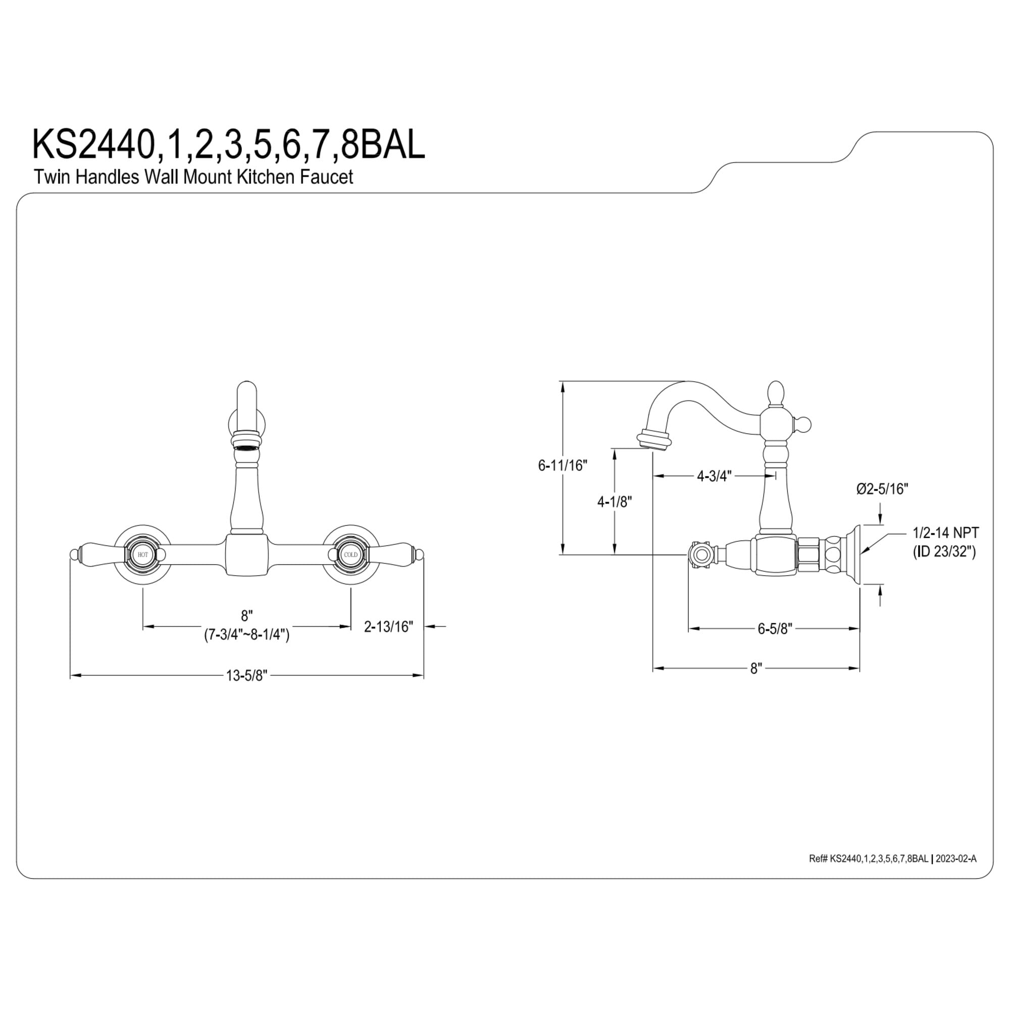 Kingston Brass KS2447BAL Heirloom Double-Handle Wall-Mount Bridge Kitchen Faucet, Brushed Brass