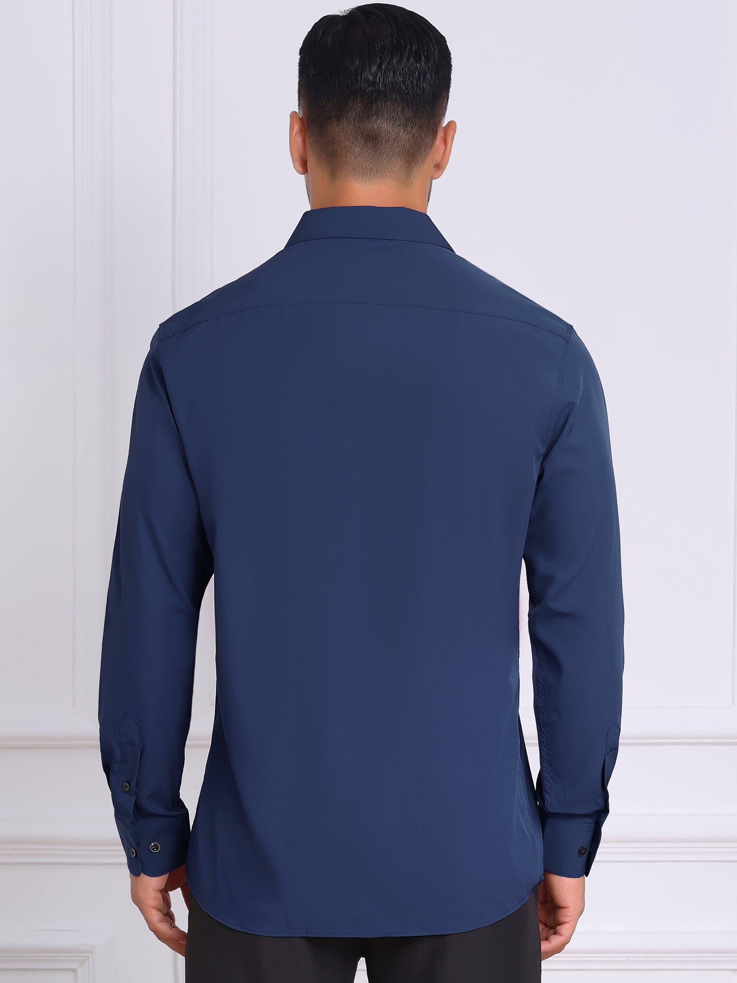 DARING DIVA Men's Solid Color Button Down Long Sleeves Stretch Shirts L Navy Blue