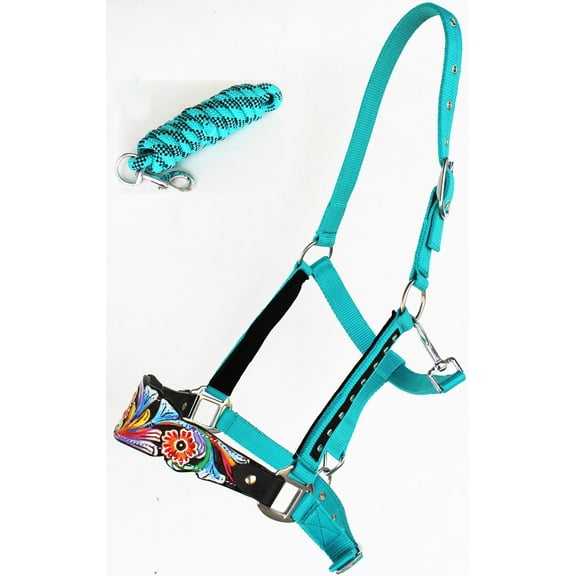 Horse Noseband Tack Bronc Leather HALTER Tiedown Lead Rope 280M30