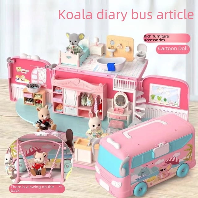 Diario de koala, casa de muñecas de juguete, mini muebles, adornos, juguete DIY, caravana, hospital, escuela, escena