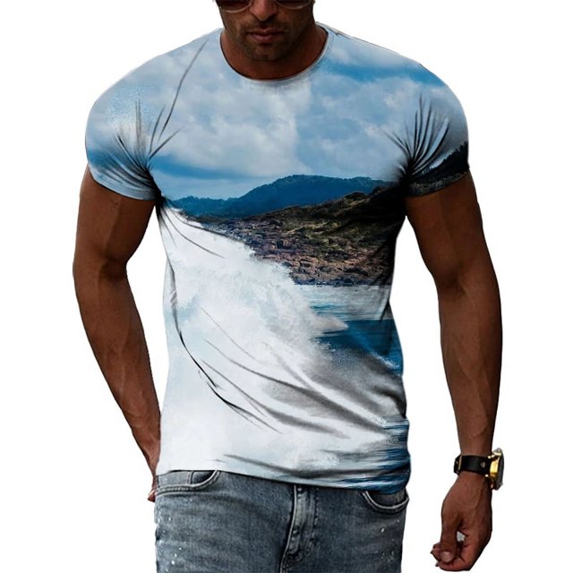 Mode Été Cool Surf Sports T-Shirts Graphiques Hommes Personnalité Intéressante Impression Créative 3D Col Rond Manches Courtes Hauts