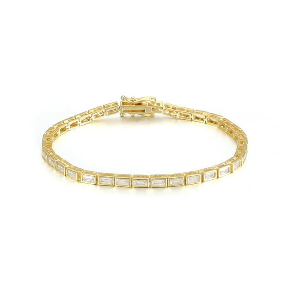 2×4MM Moissanite Tennis Bracelet Women D Color VVS1 Clarity Gold Mens Bracelet Baguette Cut 925 Sterling Silver Diamond Tennis Bracelet 7 Inch