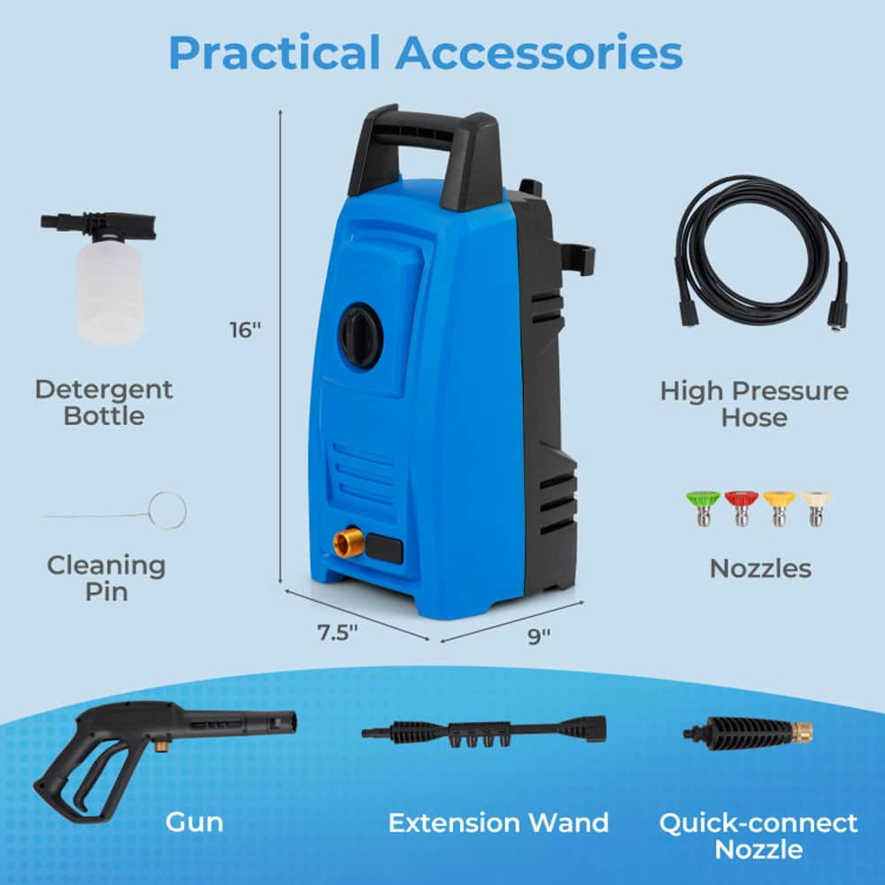 Spaco 1900 PSI 1.8 GPM Electric Pressure Washer, Versatile Washer with 4 Quick Connect Nozzles, Blue